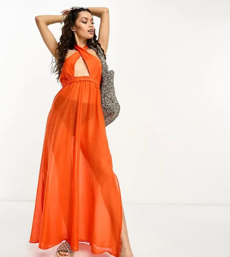 Robe longue de plage avec dos nu et bretelles croisées sur le devant - vif - Vero Moda Petite - Modalova