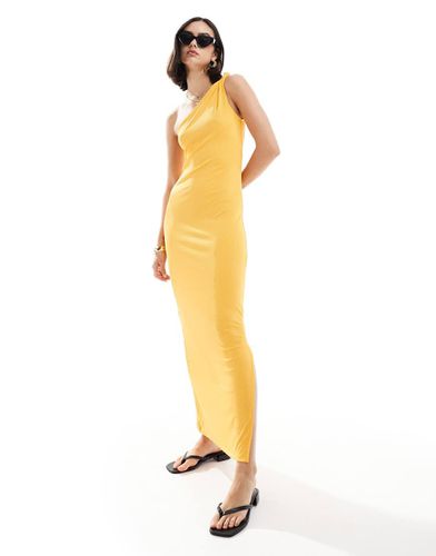 Robe longue asymétrique en jersey côtelé - doré - Vero Moda - Modalova