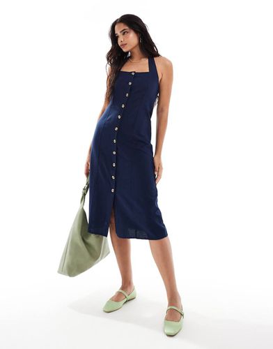 Robe mi-longue dos nu boutonnée aspect lin - Vero Moda - Modalova