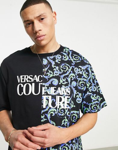T-shirt oversize à imprimé effet raccordé - Noir - Versace Jeans Couture - Modalova
