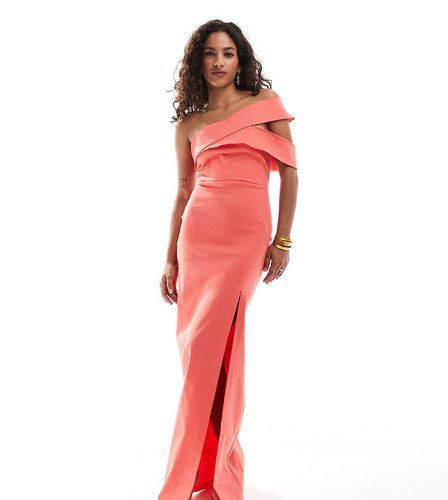 Petite - Robe longue asymétrique à découpe et fente sur la cuisse - Corail - Vesper - Modalova