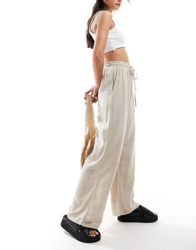 Pantalon large noué à la taille en lin mélangé - Taupe - Vila - Modalova