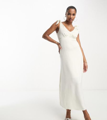 Robe de mariée caraco longue en satin avec bretelles nouées - Crème - Vila Petite - Modalova