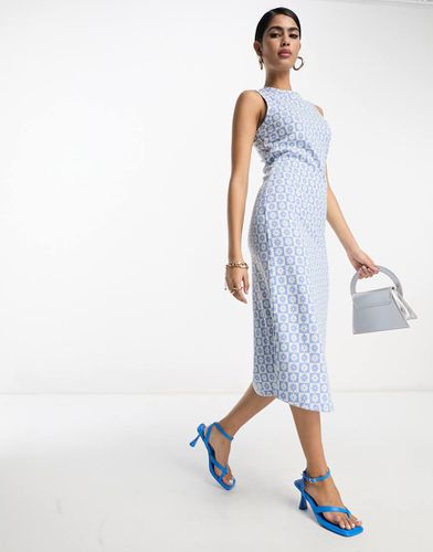 Robe mi-longue sans manches à motif damier avec fleurs - Bleu - Vila - Modalova