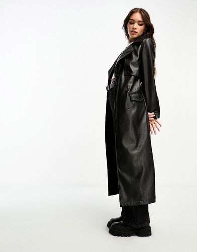 Trench-coat long en imitation cuir avec ceinture - Violet Romance - Modalova