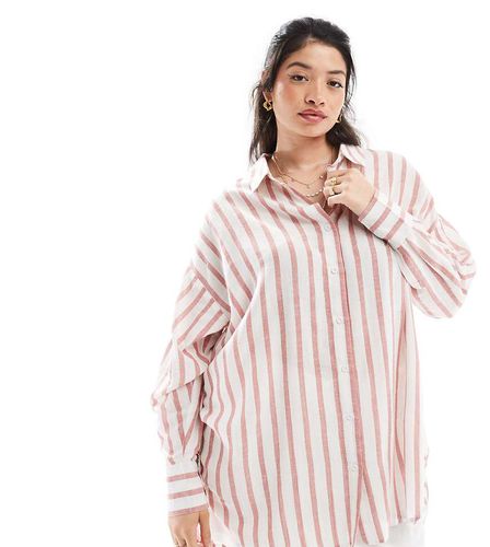 Chemise oversize en lin rayé - Rouille - Yours - Modalova