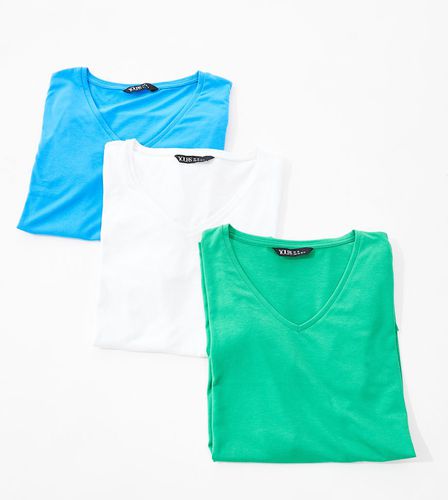 Lot de 3 t-shirts col V - Bleu, vert et blanc - Yours - Modalova