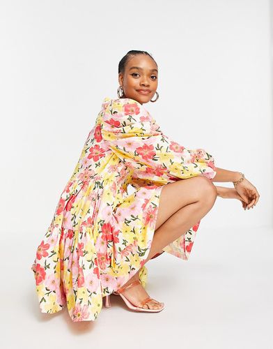 Y.A.S - Robe courte en coton à manches oversize - Imprimé fleuri vif - MULTI - Yas - Modalova