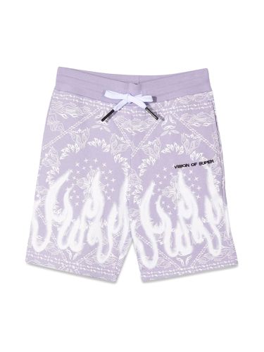 Vision Of Super Short Swim With Purple Flame in Black for Men