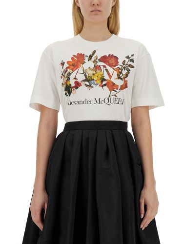 T-shirt with logo and dutch flower motif - alexander mcqueen - Modalova