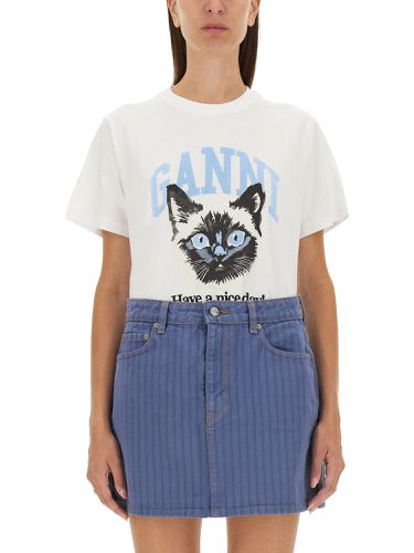 Ganni cat print t-shirt - ganni - Modalova