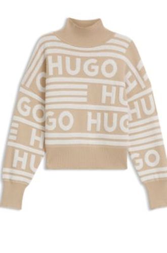 Pull Oversized Fit à petit col montant et logos jacquard - HUGO - Modalova
