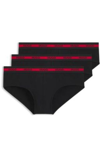 Lot de trois slips en coton stretch avec logo à la taille - HUGO - Modalova