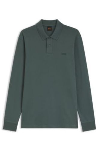 Polo à manches longues en coton avec détail de logo - Boss - Modalova