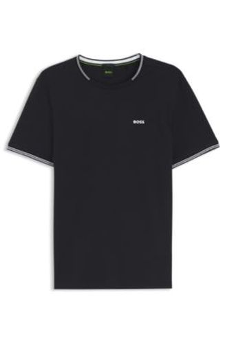 T-shirt en coton stretch avec rayures et logo - Boss - Modalova