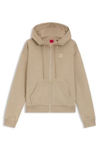 Sweat à capuche zippé en molleton de coton avec logo brodé revisité - HUGO - Modalova