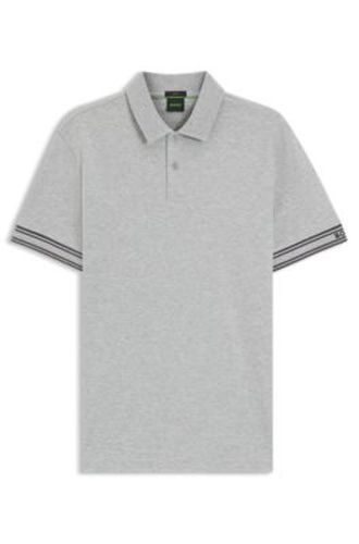 Polo Slim en coton avec bas de manches à rayures - Boss - Modalova