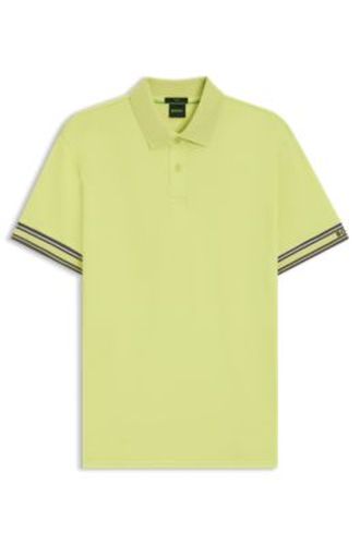 Polo Slim en coton avec bas de manches à rayures - Boss - Modalova