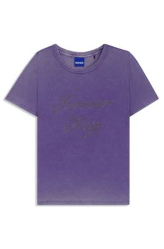 T-shirt Slim en coton stretch à logo en strass - HUGO - Modalova