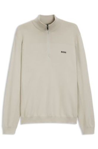 Pull en laine vierge mélangée à encolure zippée et logo - Boss - Modalova