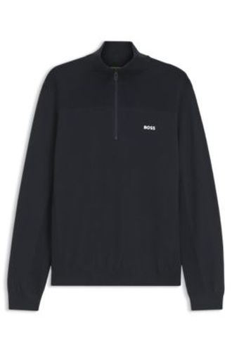 Pull en laine vierge mélangée à encolure zippée et logo - Boss - Modalova