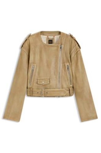 Blouson de motard court en cuir grainé - Boss - Modalova