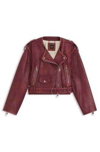 Blouson de motard court en cuir grainé - Boss - Modalova