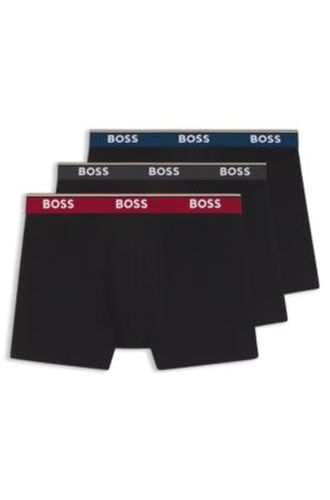 Lot de trois boxers longs en coton stretch avec taille logotée - Boss - Modalova