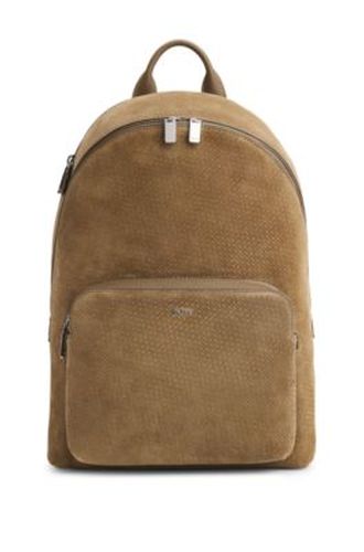 Sac à dos en cuir suédé à monogrammes emés - Boss - Modalova
