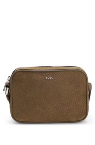 Sac porté croisé en cuir suédé à monogrammes emés - Boss - Modalova