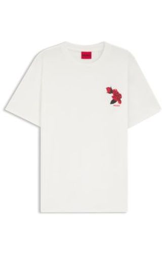 T-shirt en jersey de coton avec graphique de roses et inspiration biker - HUGO - Modalova