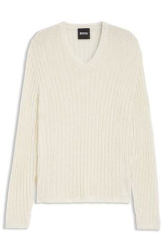Pull coupe décontractée en maille côtelée en lin - Boss - Modalova