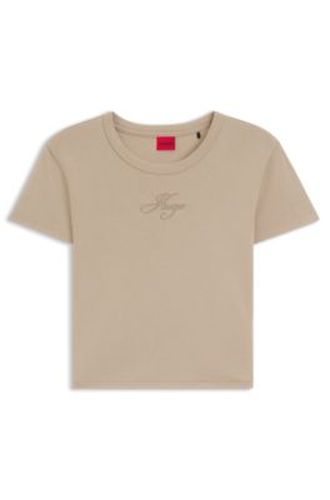 T-shirt en coton mélangé à logo brodé - HUGO - Modalova