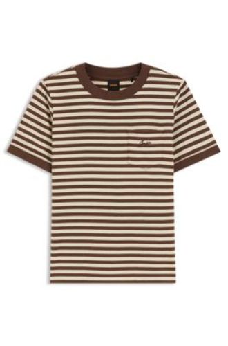 T-shirt en coton à rayures avec poche poitrine - Boss - Modalova