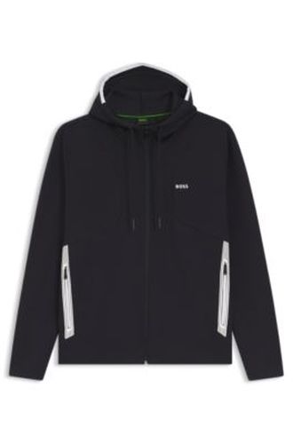 Sweat à capuche zippé en coton mélangé avec détails contrastants - Boss - Modalova