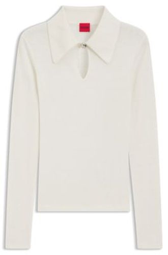 Pull à col polo en laine mélangée au cachemire - HUGO - Modalova