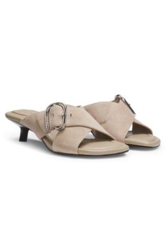 Mules en cuir suédé avec brides croisées à boucle - HUGO - Modalova
