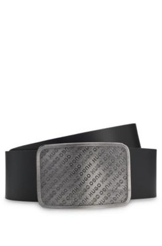 Ceinture en cuir avec boucle plate à logo répétitif - HUGO - Modalova