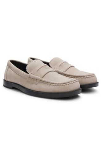Mocassins en cuir suédé avec finition penny siglée - HUGO - Modalova