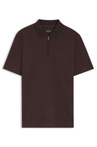 Polo à encolure zippée en mélange de coton et de soie - Boss - Modalova