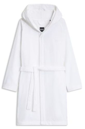 Peignoir en coton à longues fibres avec revers à logo - Boss - Modalova