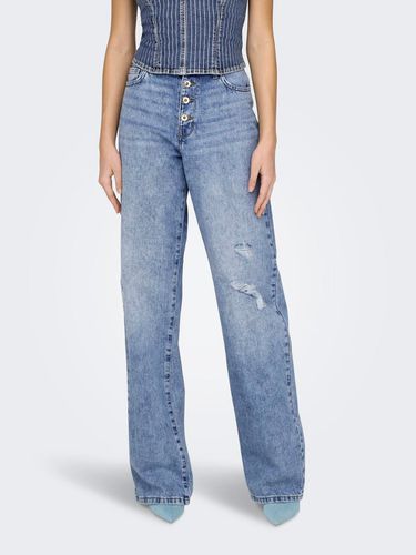 Jeans Wide Leg Fit Taille Haute Ourlé Destroy - ONLY - Modalova
