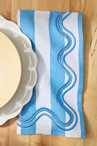 Serviettes de table brodées à rayures Madeline, ensemble de 2 en Blue taille: S chez - Anthropologie - Modalova