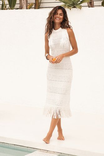 Robe midi sans manches en maille à franges en White taille: XS - By Anthropologie - Modalova