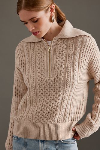 Pull Câble Tricoté Demi-Zip en Brown taille: XS chez Anthropologie - Varley - Modalova