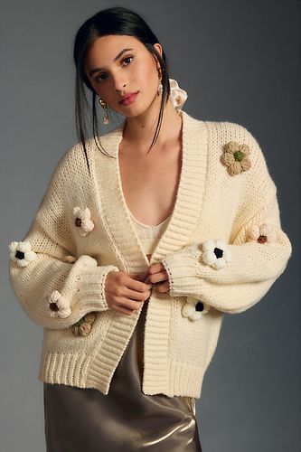 Chunky 3D Floral Knit Cardigan en Beige - By Anthropologie - Modalova