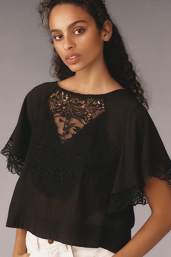 Haut Manches Courtes Dentelle Transparente Naud au Dos en Black taille: XS chez Anthropologie - Maeve - Modalova