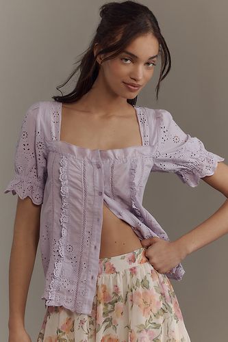 Haut en broderie anglaise à manches bouffantes en Purple taille: S - By Anthropologie - Modalova