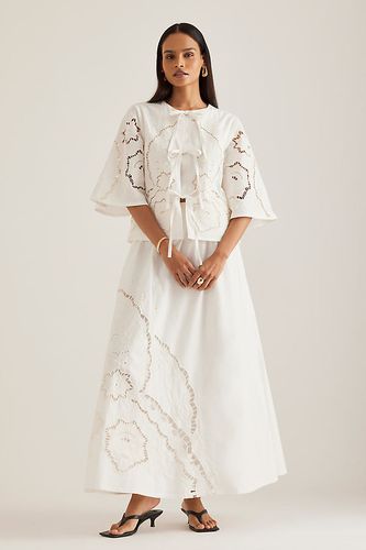 Jupe mi-longue en popeline ajourée en White taille: XS - By Anthropologie - Modalova