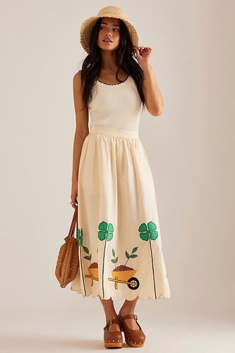 Embroidered Midi Skirt en Beige taille: Uk 8 chez Anthropologie - Stella Nova - Modalova